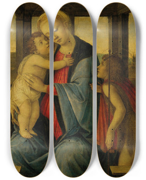 Triptych art skateboard deck of Sandro Botticelli The Madonna And Child With The Infant Saint John The Baptist by Sandro Botticelli (1444-1510)