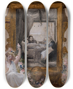 Triptych art skateboard deck of Albert Besnard Le Printemps by Albert Besnard (1849-1934)