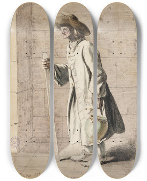 Triptych art skateboard deck of Edm Bouchardon Le Maon N10 by Edme Bouchardon (1698-1762)