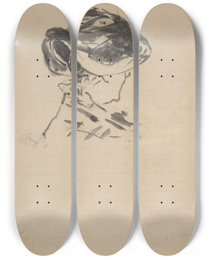 Triptych art skateboard deck of Douard Manet Suzanne Manet At Bellevue by douard Manet (1832-1883)