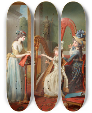 Triptych art skateboard deck of Jean Antoine Thodore Giroust The Harp Lesson by Jean Antoine Theodore Giroust (1753-1817)