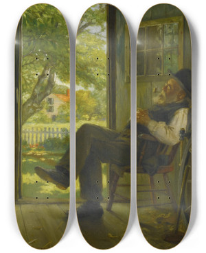 Triptych art skateboard deck of William Verplanck Birney At His Ease by William Verplanck Birney (1850-1919)