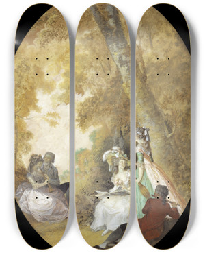 Triptych art skateboard deck of Niklas Lafrensen Ladies And Gentlemen Making Music In The Open Air by Niklas Lafrensen (1737-1807)