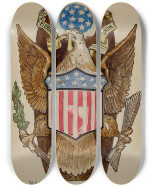 Triptych art skateboard deck of Bernard Westmacott Eagle Emblem by Bernard Westmacott