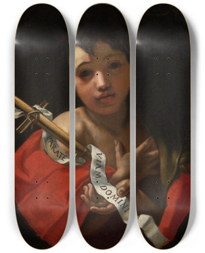Triptych art skateboard deck of Alessandro Rosi St John The Baptist by Alessandro Rosi (1627-1697)