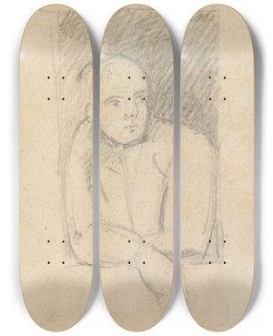 Triptych art skateboard deck of Benjamin Robert Haydon Study Of A Figure Leaning Out Of A Window by Benjamin Robert Haydon (1786-1846)