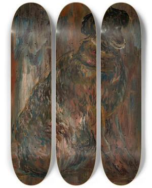 Triptych art skateboard deck of Tadeusz Makowski Study Of A Dog Malina by Tadeusz Makowski (1882-1932)