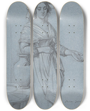 Triptych art skateboard deck of Konstantin Johannes Franz Cretius Study Of A Roman Woman by Konstantin Johannes Franz Cretius (1814-1901)