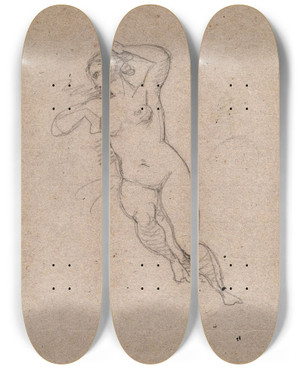 Triptych art skateboard deck of David Humbert De Superville Vrouwelijk Naakt Theseus En De Minotaurus by David Humbert De Superville (1770-1849)