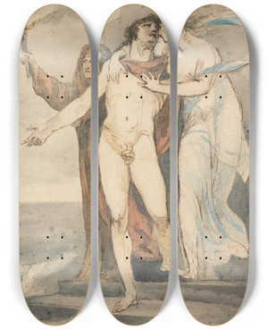 Triptych art skateboard deck of William Hamilton Leander Taking Leave Of Hero Before Swimming Back Across The Hellespont by William Hamilton (1751-1801)