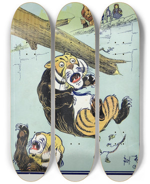 Triptych art skateboard deck of William Wallace Denslow The Tree Fell With A Crash Into The Gulf by William Wallace Denslow (1856-1915)