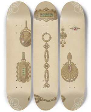 Triptych art skateboard deck of Martin Gerlach Ii Jahrgang Liefr I 1 Eight Designs For Jewelry Including Large Gold Chain by Martin Gerlach (1846-1918)