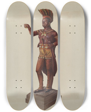 Triptych art skateboard deck of Robert Pohle Cigar Store Indian_3 by Robert Pohle