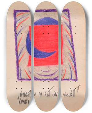 Triptych art skateboard deck of Karl Wiener Komposition In Rot Und Violett by Karl Wiener (1901-1949)