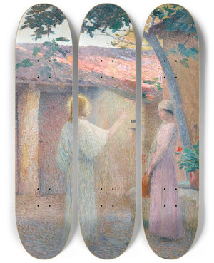 Triptych art skateboard deck of Henri Martin Christ And The Woman Of Samaria by Henri Martin (1860-1943)