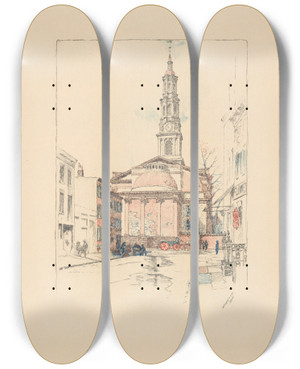 Triptych art skateboard deck of Charles Frederick William Mielatz St Johns Chapel by Charles Frederick William Mielatz (1864-1919)