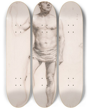 Triptych art skateboard deck of Pekka Halonen Nude Male Model by Pekka Halonen (1865-1933)