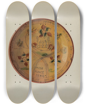 Triptych art skateboard deck of Charlotte Angus Pa German Plate_2 by Charlotte Angus (1911-1989)