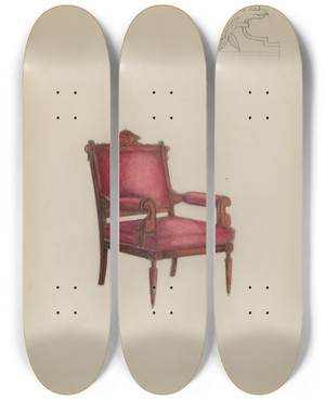 Triptych art skateboard deck of Herbert Marsh Arm Chair by Herbert Marsh
