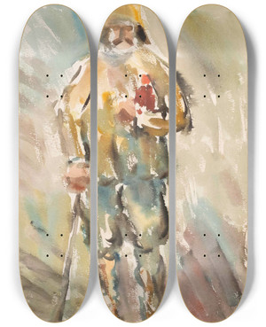 Triptych art skateboard deck of Emil Von Gerliczy Stehender Bauer by Emil Von Gerliczy (1872-1924)