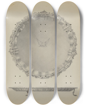 Triptych art skateboard deck of Simon Weiss Silver Tray by Simon Weiss