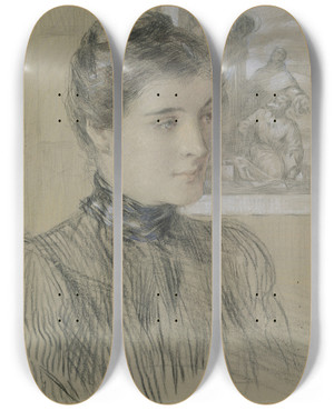 Triptych art skateboard deck of James Carroll Beckwith The Veronese Print by James Carroll Beckwith (1852-1917)