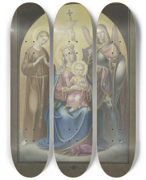 Triptych art skateboard deck of Ferdinand Fellner Madonna Mit Dem Heiligen Michael Und Der Heiligen Euphrosina by Ferdinand Fellner (1799-1859)