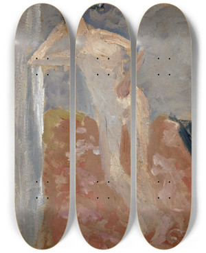 Triptych art skateboard deck of Ernst Schiess Nackter Mann In Zimmerecke by Ernst Schiess (1872-1919)