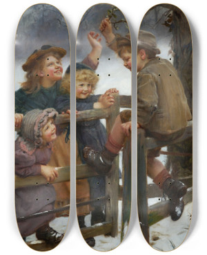 Triptych art skateboard deck of Arthur John Elsley At Bay by Arthur John Elsley (1860-1952)