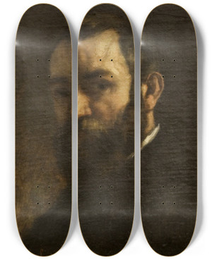 Triptych art skateboard deck of Gustave Courbet Portrait Of A Man_2 by Gustave Courbet (1819-1877)