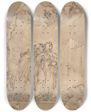 Triptych art skateboard deck of Ubaldo Gandolfi The Presentation Of The Virgin Mary In The Temple by Ubaldo Gandolfi (1728-1781)