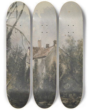 Triptych art skateboard deck of William James Mller The Old Mill by William James Muller (1812-1845)