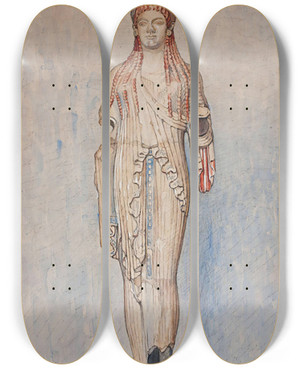 Triptych art skateboard deck of Marie Henriques Kore Akropolis Museet Inv 685 by Marie Henriques (1866-1944)