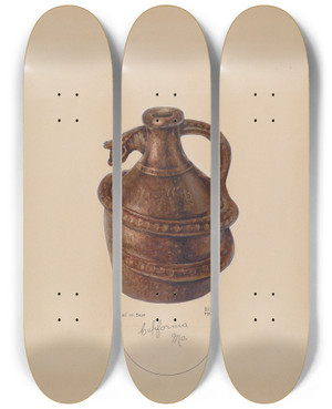 Triptych art skateboard deck of Bisby Finley Pottery Jug by Bisby Finley