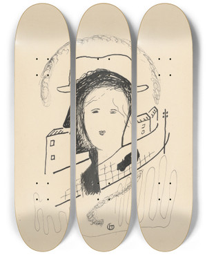 Triptych art skateboard deck of Mikul Galanda Couple by Mikulas Galanda (1895-1938)