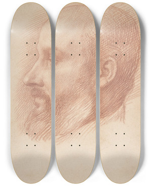 Triptych art skateboard deck of Alphonse Legros Study Of A Head Of A Man by Alphonse Legros (1837-1911)