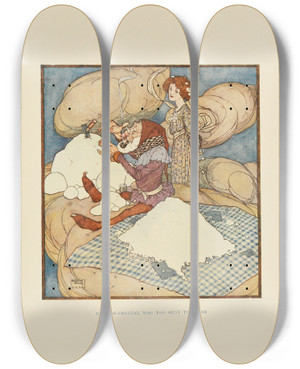 Triptych art skateboard deck of Edmund Dulac Dropofcrystal Was Too Busy To Speak by Edmund Dulac (1882-1953)