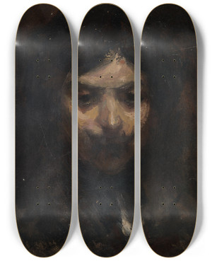 Triptych art skateboard deck of Alice Pike Barney The Musketeer by Alice Pike Barney (1857-1931)