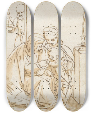Triptych art skateboard deck of Giovanni Battista Paggi The Holy Family With Saintanne by Giovanni Battista Paggi (1554-1627)