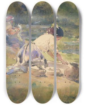 Triptych art skateboard deck of William Henry Holmes A Mexican Laundry by William Henry Holmes (1846-1933)