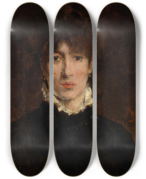 Triptych art skateboard deck of Alfred Stevens A Portrait Of A Woman Thought To Be Sarah Bernhardt by Alfred Stevens (1817-1875)
