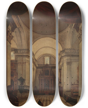 Triptych art skateboard deck of Marcin Zaleski Interior Of The Holy Cross Church In Warsaw by Marcin Zaleski (1796-1877)