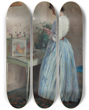 Triptych art skateboard deck of Herman Norrman Lady Reading A Letter by Herman Norrman (1864-1906)