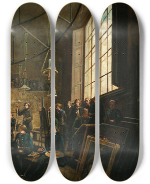 Triptych art skateboard deck of Marcin Zaleski Interior Of The School Of Fine Arts In Warsaw by Marcin Zaleski (1796-1877)