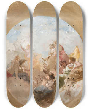 Triptych art skateboard deck of Henryk Siemiradzki Aurora Goddess Of The Dawn by Henryk Siemiradzki (1843-1902)