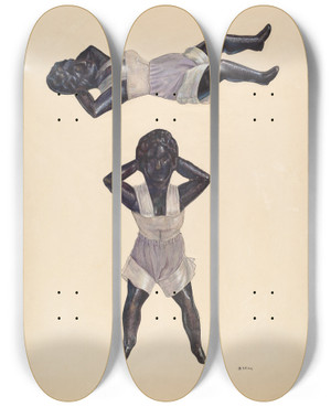 Triptych art skateboard deck of George File Bootjack by George File