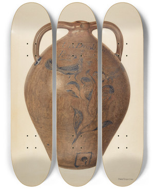 Triptych art skateboard deck of John Tarantino Jug For Wine Cider Or Vinegar by John Tarantino (1935)