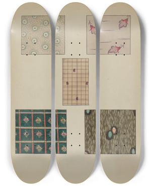 Triptych art skateboard deck of Millia Davenport Printed Cottons_2 by Millia Davenport