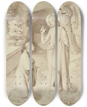 Triptych art skateboard deck of Philipp Veit Noli Me Tangere by Philipp Veit (1793-1877)