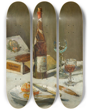 Triptych art skateboard deck of Stanhope Alexander Forbes A Christmas Repast by Stanhope Alexander Forbes (1857-1947)